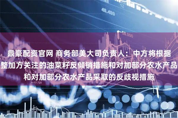 鼎豪配资官网 商务部美大司负责人：中方将根据有关法律法规，调整加方关注的油菜籽反倾销措施和对加部分农水产品采取的反歧视措施